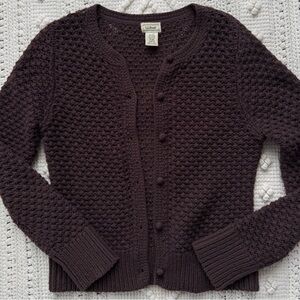 Vintage L.L.Bean Wool Angora Blend Popcorn Knit Chocolate Brown Cardigan Size M